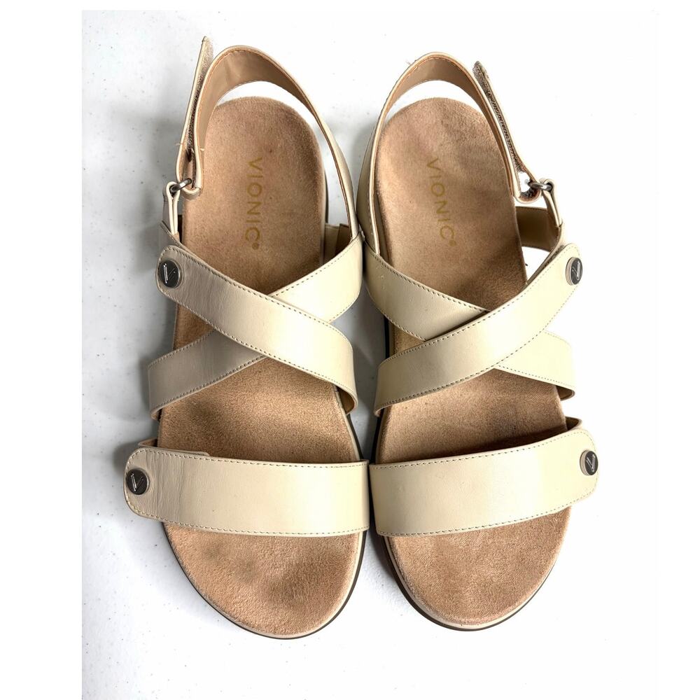 Vionic Cypress Slingback Sandals Parchment Leather Sz 9 Wide Comfort Casual